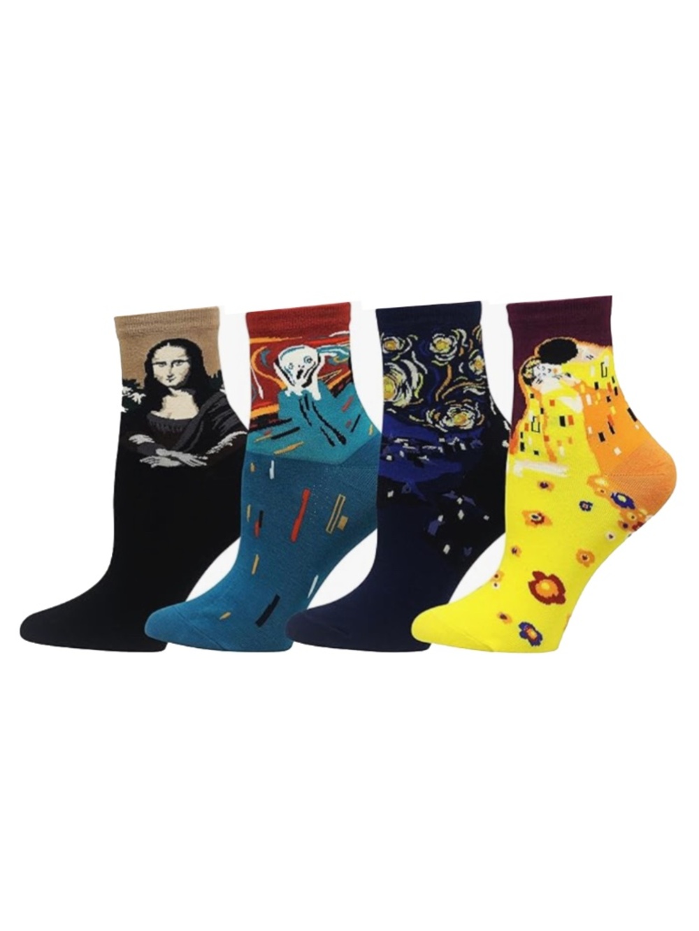 Art Socks - Mona Lisa- Starry Night- The Scream - The Kiss - One Size (4 pair)
